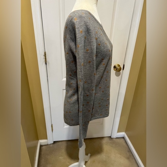 LOFT Grey sweater w/ Gold Metallic Pola Dots, medium - Picture 3 of 6